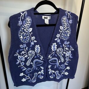 Purple Embroidered V-Neck Sweater Vest